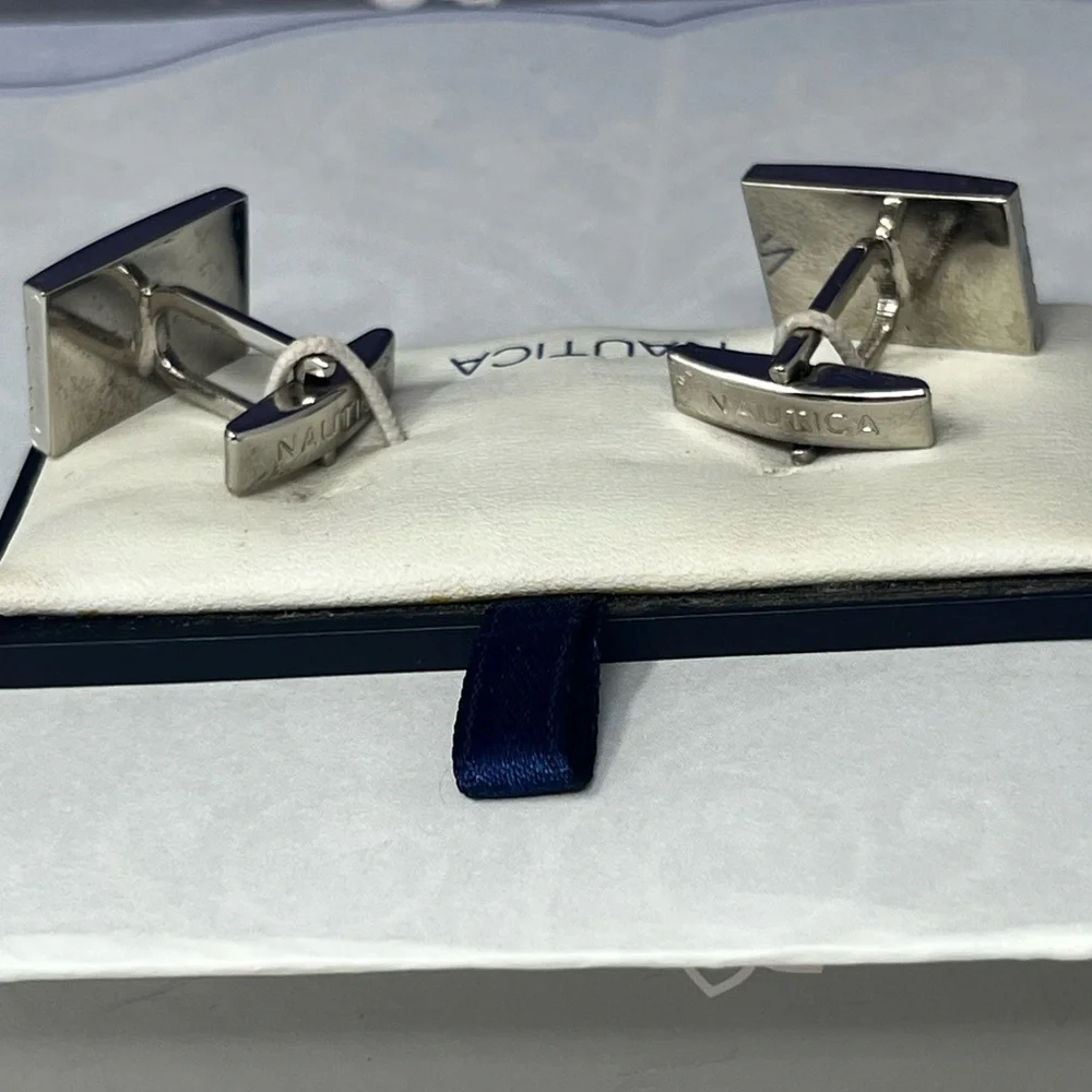 Nautica Silver Ribbed  Cufflinks NEW